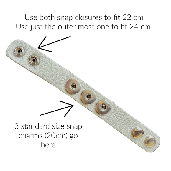 Snap Charm Bracelet 22 cm White Leather Includes 3 Snaps Shown - Picture 2 of 2